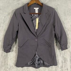 Esley Blazer Women S Charcoal Grey Ruched 3/4 Sleeve Single Button Contemporary